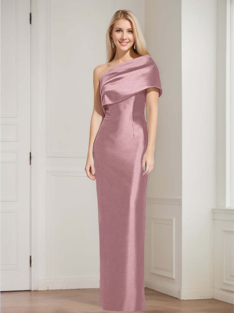 One-Shoulder Sleeveless Floor-Length Sheath/Column Mother of the Bride Dress with Bowknot