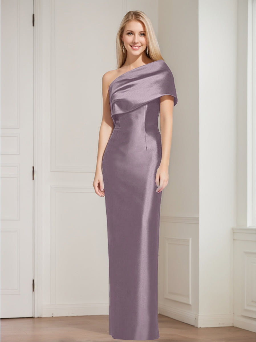 One-Shoulder Sleeveless Floor-Length Sheath/Column Mother of the Bride Dress with Bowknot