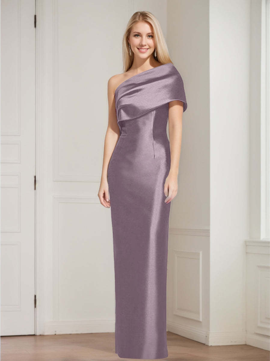 One-Shoulder Sleeveless Floor-Length Sheath/Column Mother of the Bride Dress with Bowknot