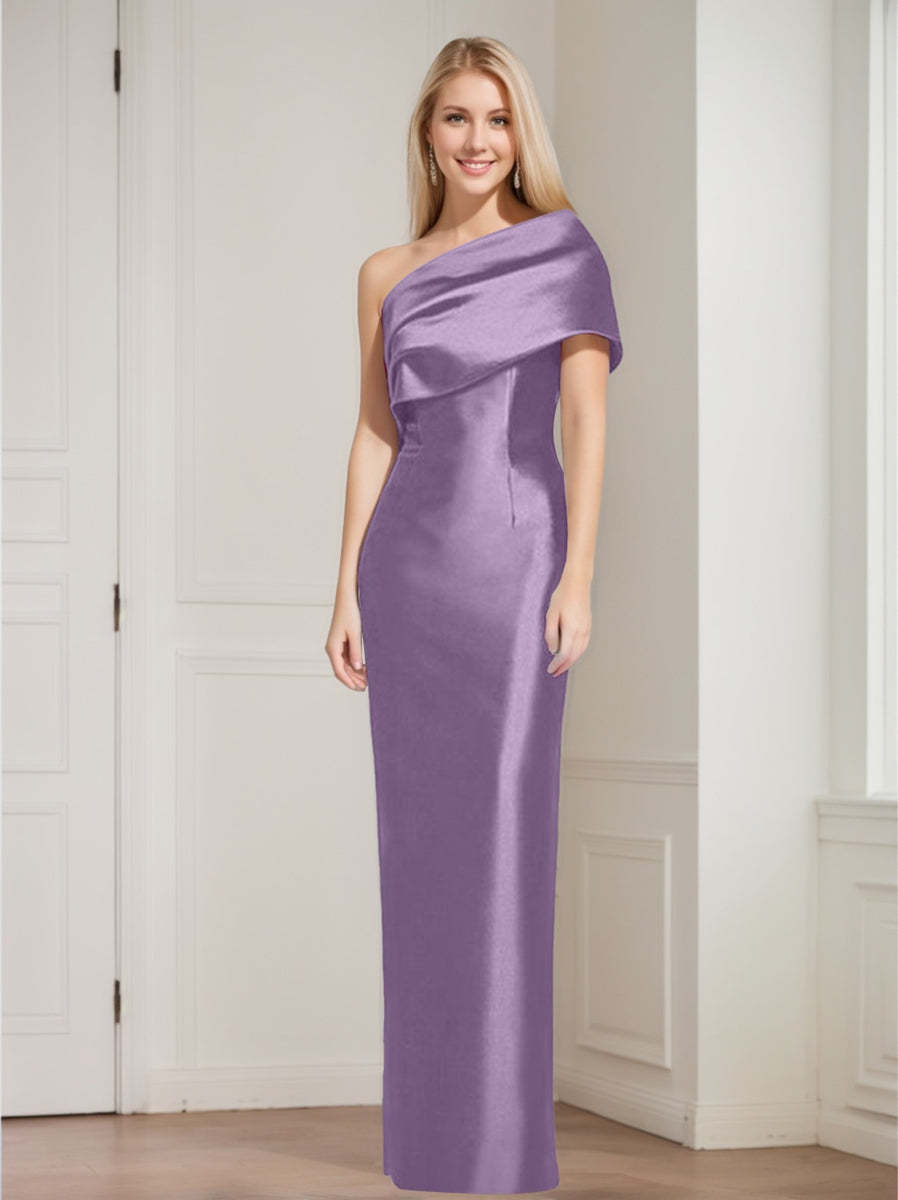 One-Shoulder Sleeveless Floor-Length Sheath/Column Mother of the Bride Dress with Bowknot