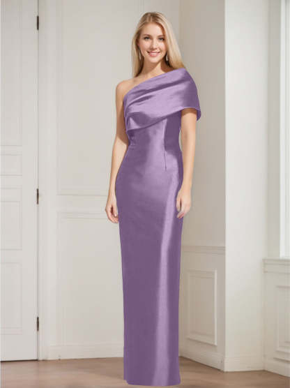 One-Shoulder Sleeveless Floor-Length Sheath/Column Mother of the Bride Dress with Bowknot