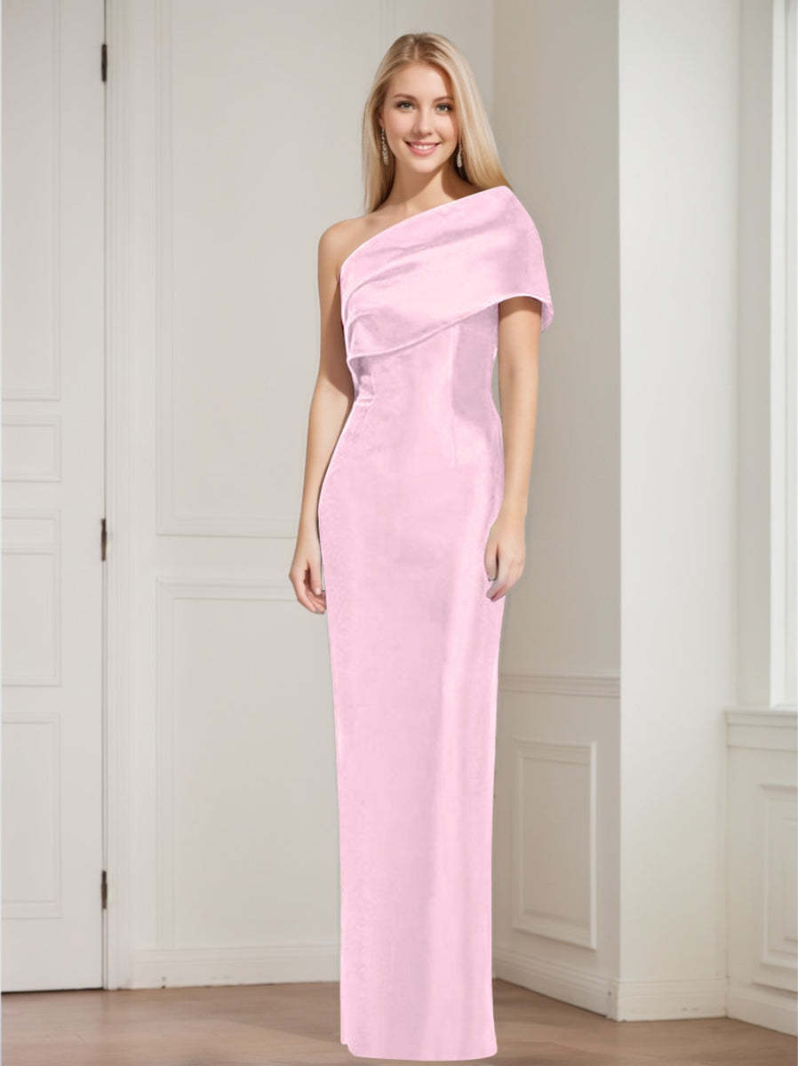One-Shoulder Sleeveless Floor-Length Sheath/Column Mother of the Bride Dress with Bowknot