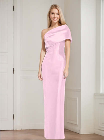 One-Shoulder Sleeveless Floor-Length Sheath/Column Mother of the Bride Dress with Bowknot