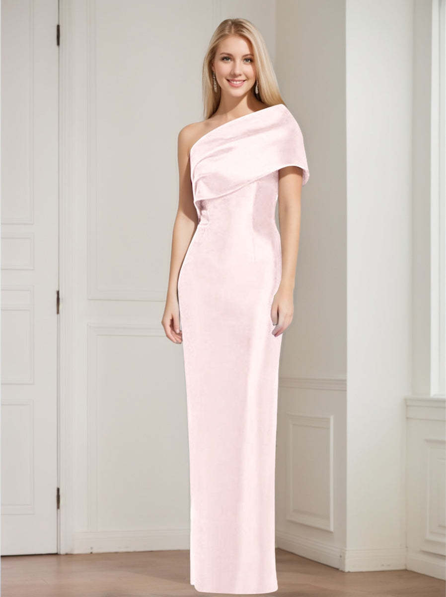 One-Shoulder Sleeveless Floor-Length Sheath/Column Mother of the Bride Dress with Bowknot