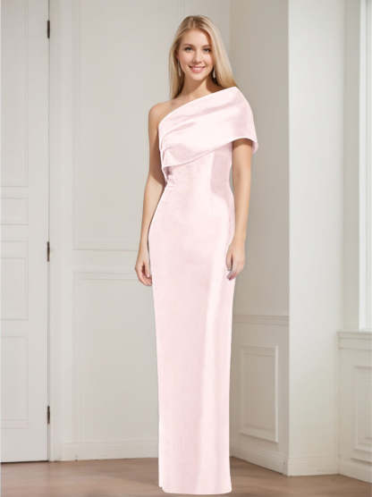 One-Shoulder Sleeveless Floor-Length Sheath/Column Mother of the Bride Dress with Bowknot