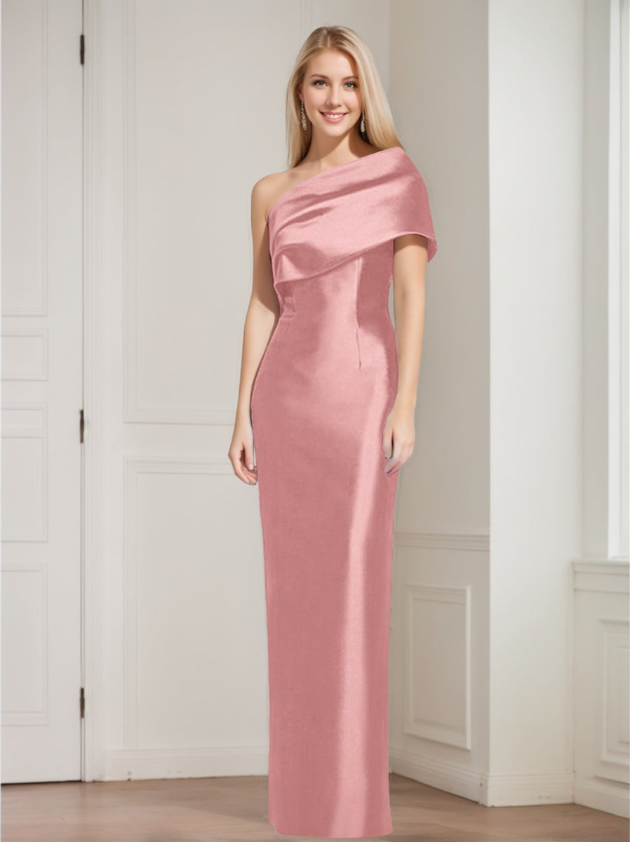 One-Shoulder Sleeveless Floor-Length Sheath/Column Mother of the Bride Dress with Bowknot
