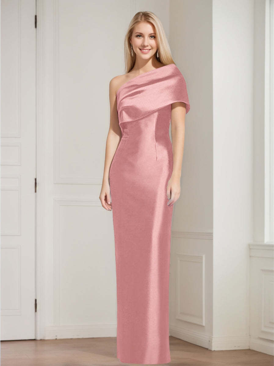 One-Shoulder Sleeveless Floor-Length Sheath/Column Mother of the Bride Dress with Bowknot