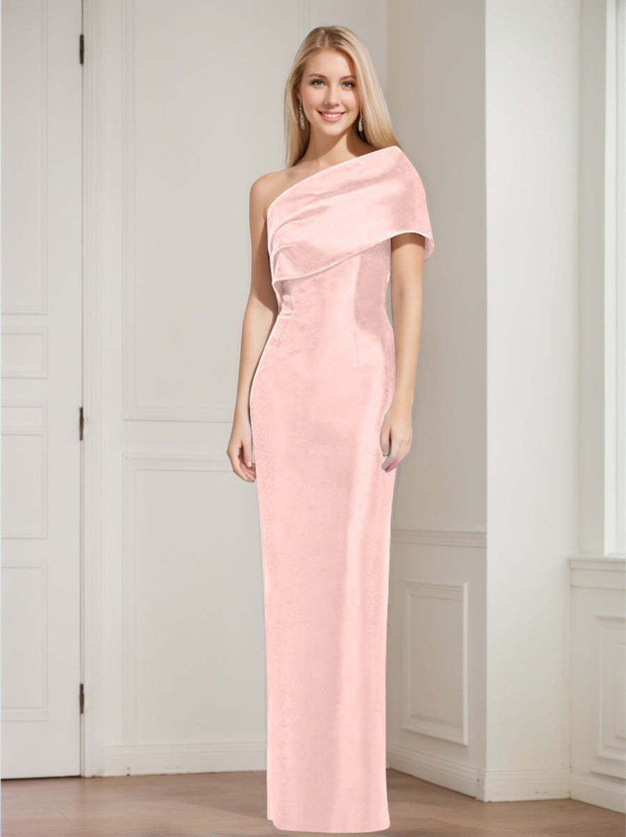 One-Shoulder Sleeveless Floor-Length Sheath/Column Mother of the Bride Dress with Bowknot