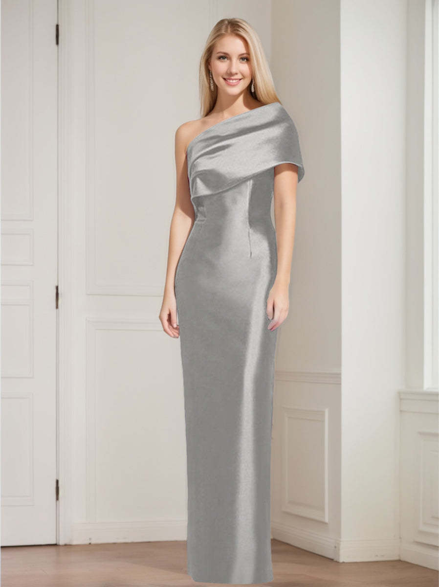 One-Shoulder Sleeveless Floor-Length Sheath/Column Mother of the Bride Dress with Bowknot