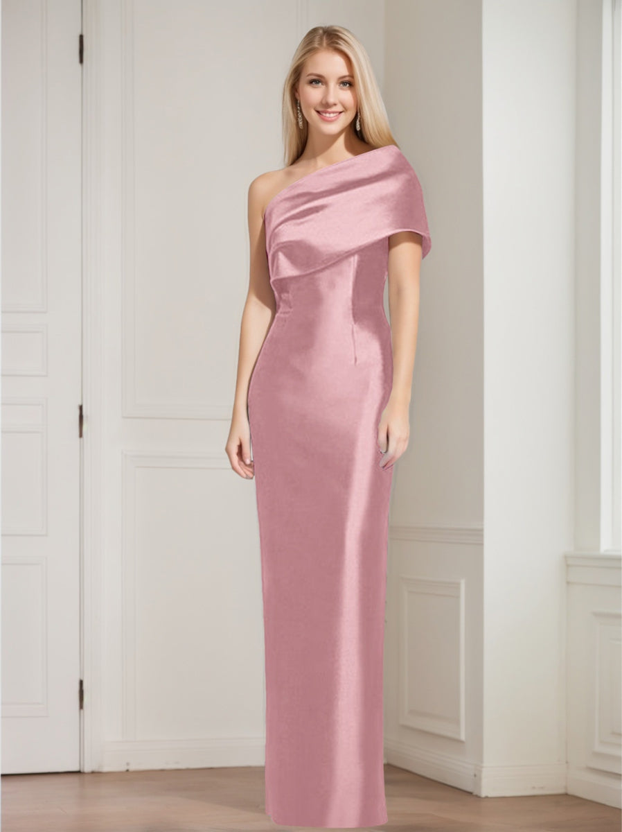 One-Shoulder Sleeveless Floor-Length Sheath/Column Mother of the Bride Dress with Bowknot