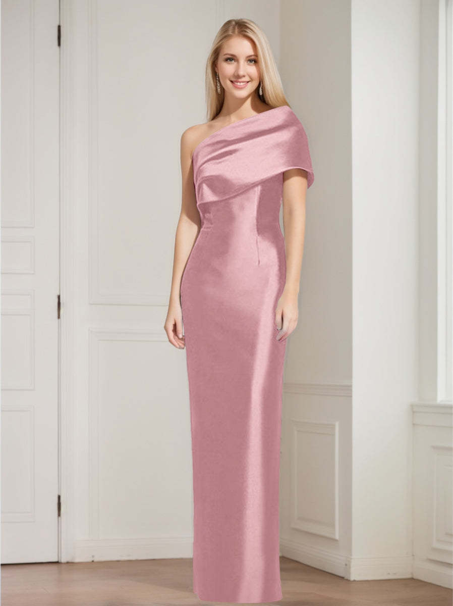 One-Shoulder Sleeveless Floor-Length Sheath/Column Mother of the Bride Dress with Bowknot