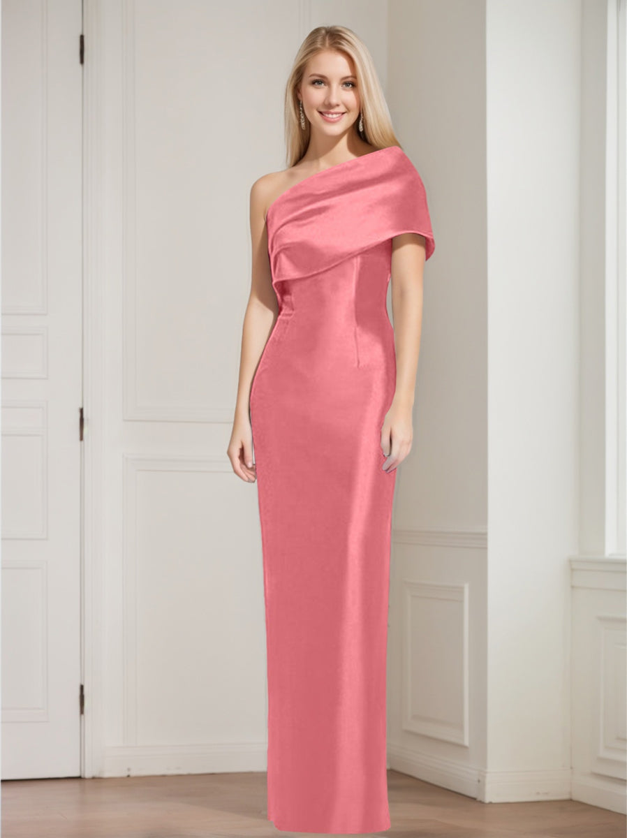 One-Shoulder Sleeveless Floor-Length Sheath/Column Mother of the Bride Dress with Bowknot