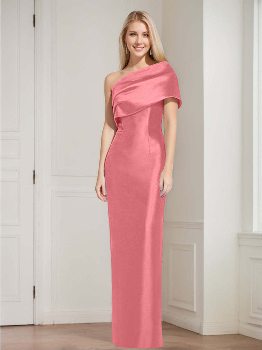 One-Shoulder Sleeveless Floor-Length Sheath/Column Mother of the Bride Dress with Bowknot