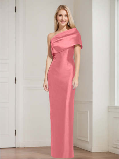 One-Shoulder Sleeveless Floor-Length Sheath/Column Mother of the Bride Dress with Bowknot