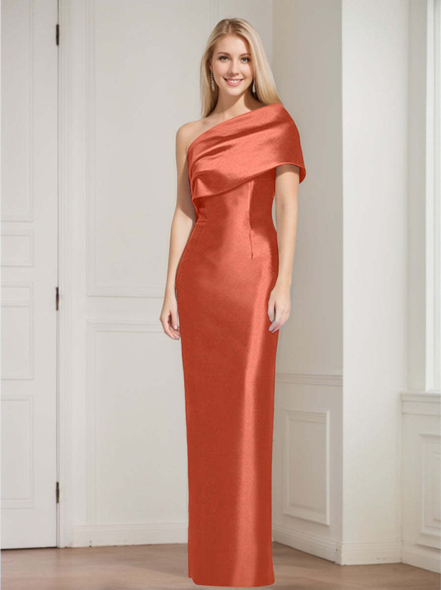 One-Shoulder Sleeveless Floor-Length Sheath/Column Mother of the Bride Dress with Bowknot