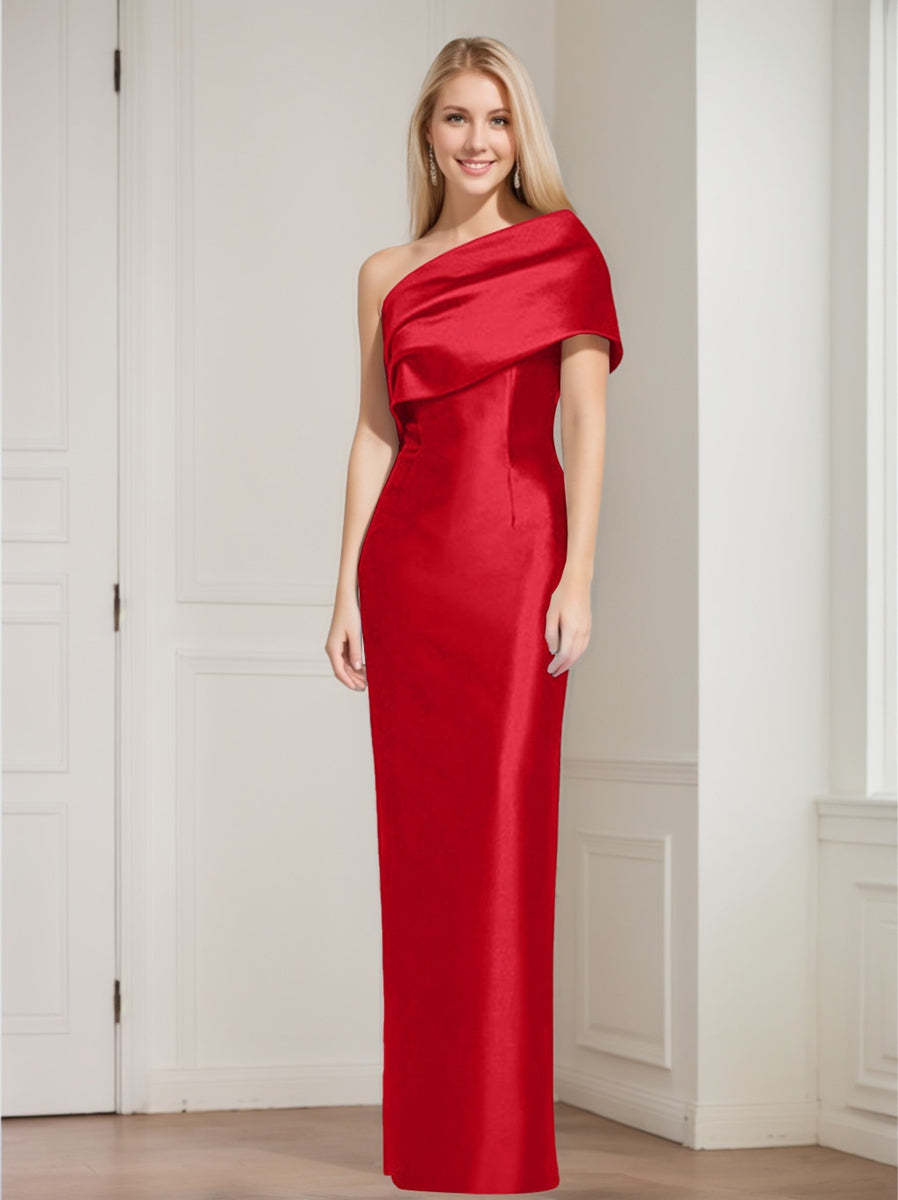 One-Shoulder Sleeveless Floor-Length Sheath/Column Mother of the Bride Dress with Bowknot