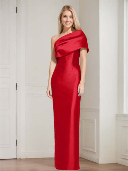 One-Shoulder Sleeveless Floor-Length Sheath/Column Mother of the Bride Dress with Bowknot