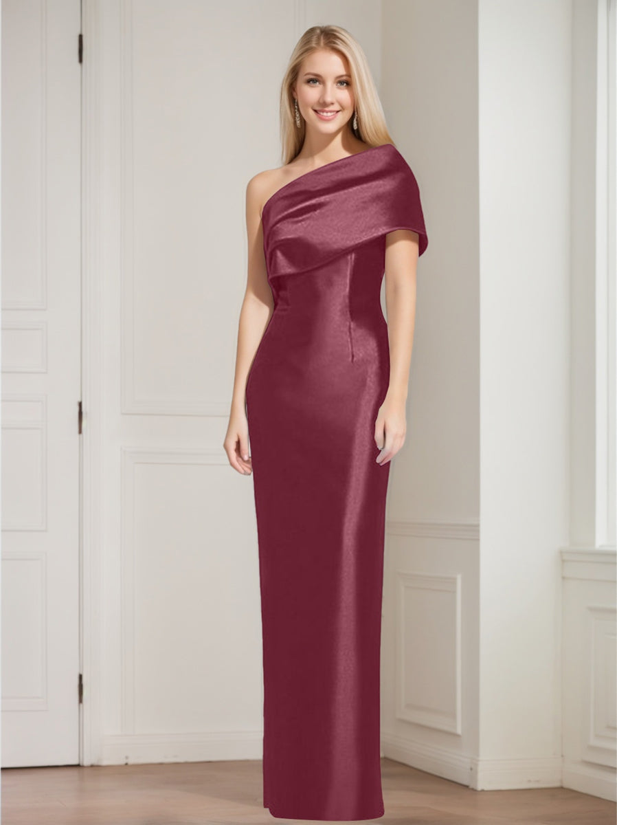 One-Shoulder Sleeveless Floor-Length Sheath/Column Mother of the Bride Dress with Bowknot