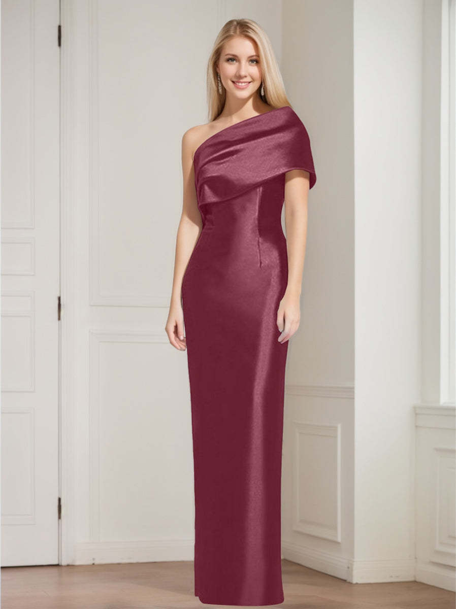 One-Shoulder Sleeveless Floor-Length Sheath/Column Mother of the Bride Dress with Bowknot