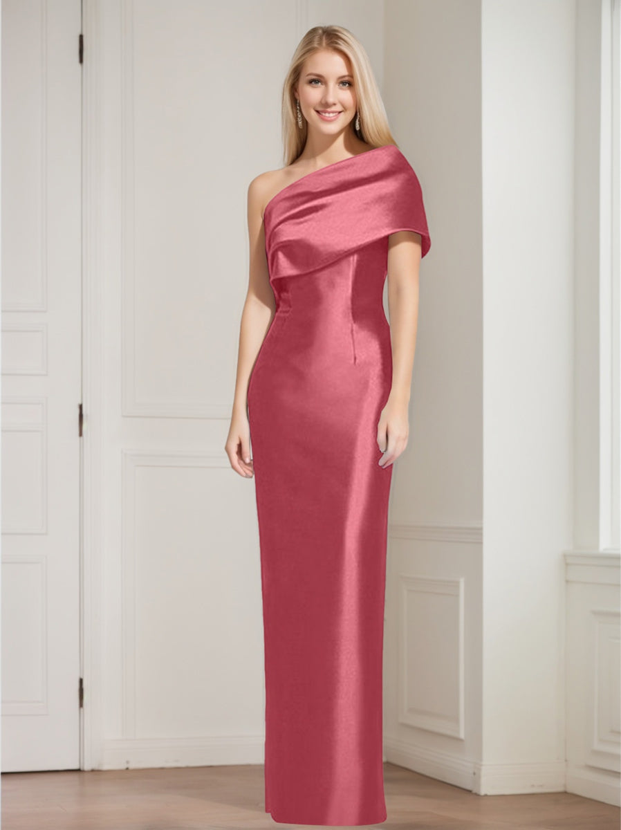One-Shoulder Sleeveless Floor-Length Sheath/Column Mother of the Bride Dress with Bowknot