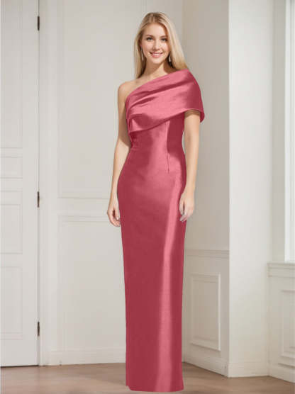 One-Shoulder Sleeveless Floor-Length Sheath/Column Mother of the Bride Dress with Bowknot