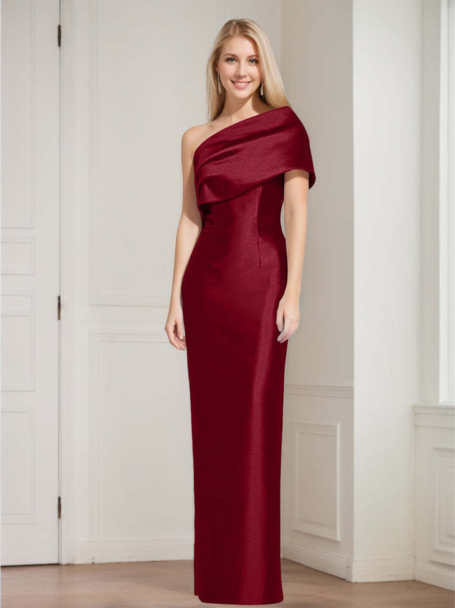 One-Shoulder Sleeveless Floor-Length Sheath/Column Mother of the Bride Dress with Bowknot