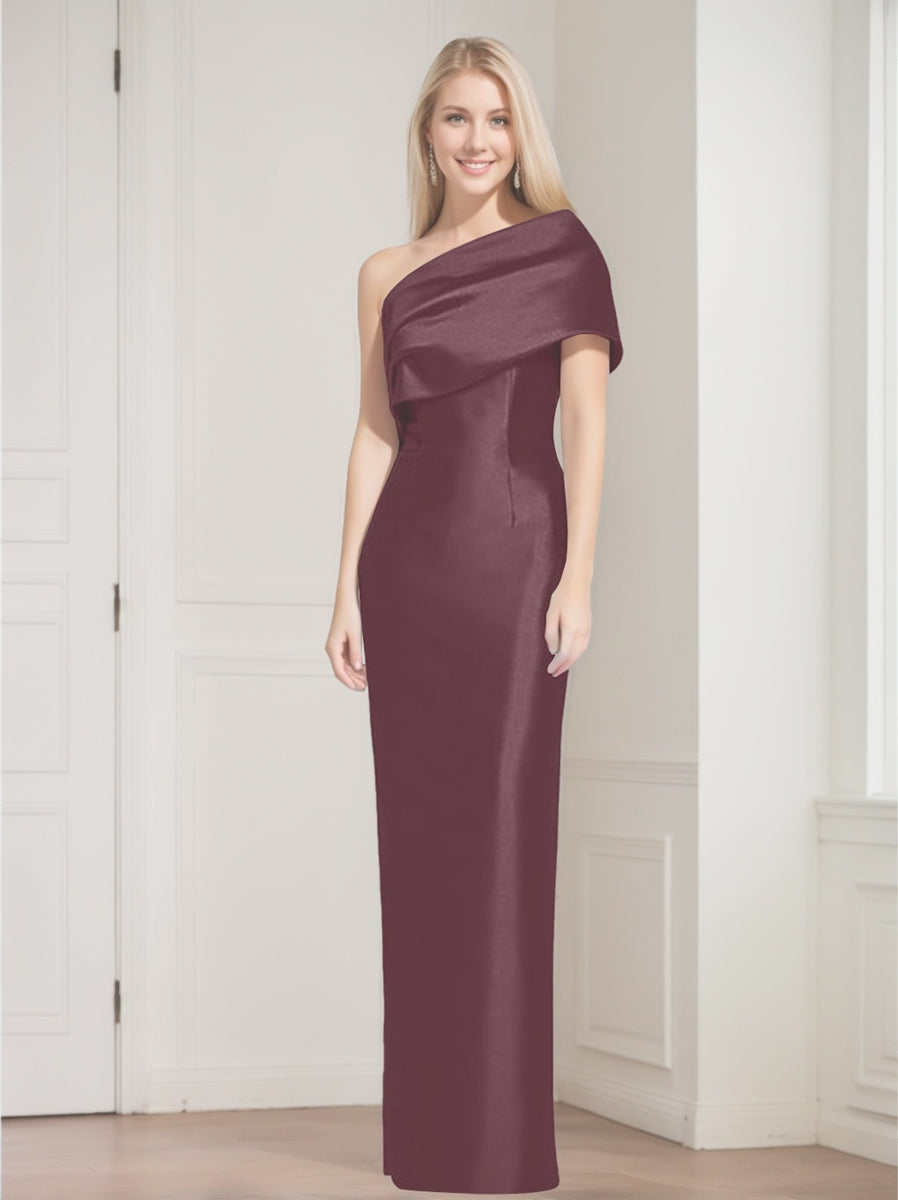 One-Shoulder Sleeveless Floor-Length Sheath/Column Mother of the Bride Dress with Bowknot