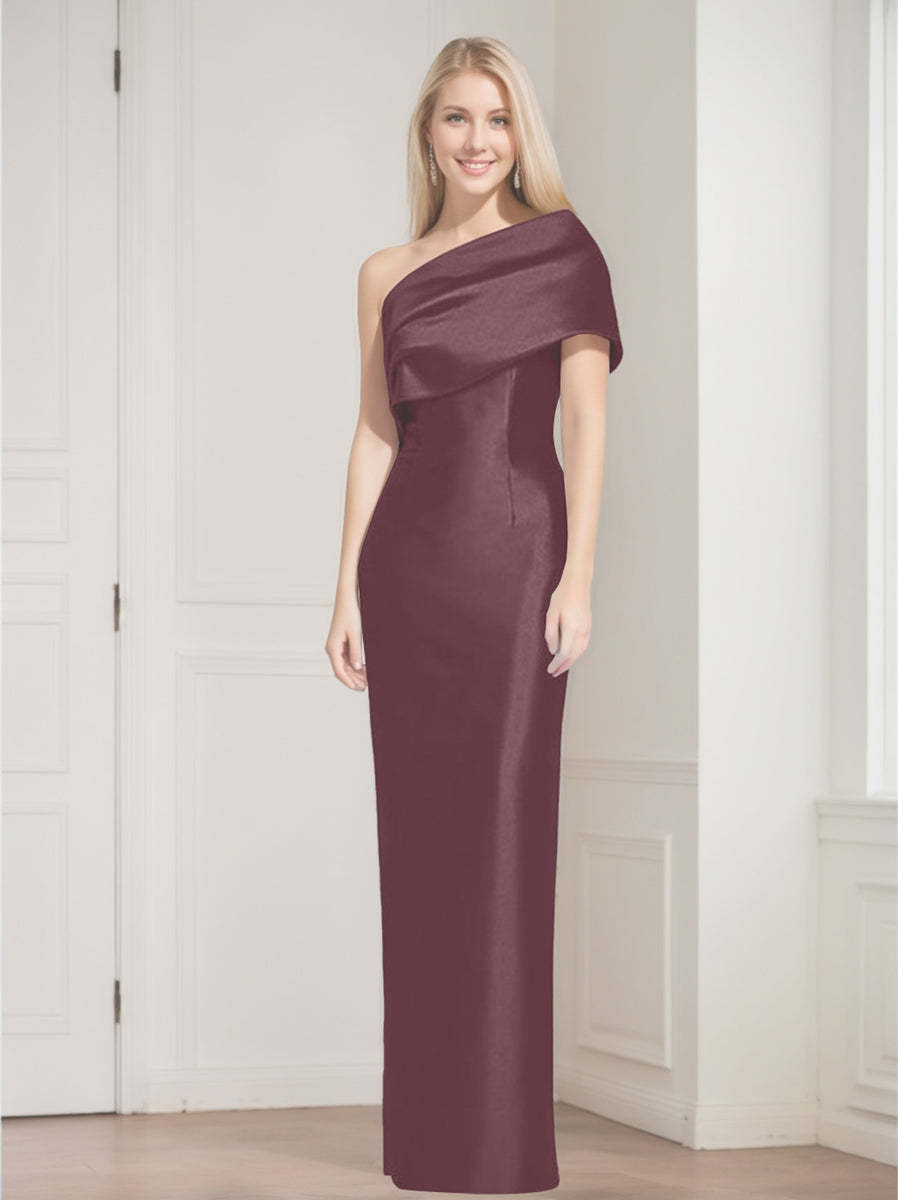One-Shoulder Sleeveless Floor-Length Sheath/Column Mother of the Bride Dress with Bowknot