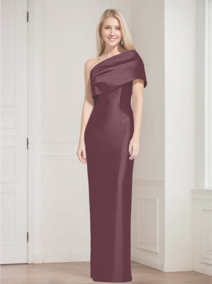 One-Shoulder Sleeveless Floor-Length Sheath/Column Mother of the Bride Dress with Bowknot