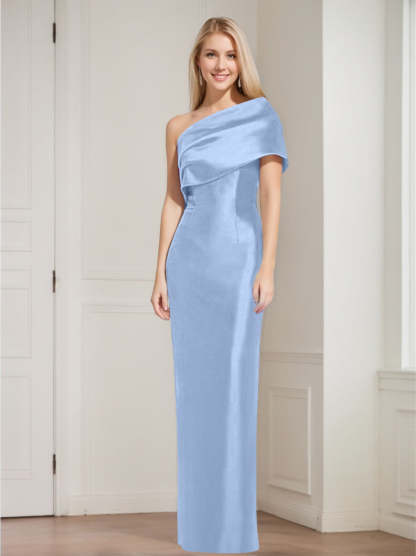One-Shoulder Sleeveless Floor-Length Sheath/Column Mother of the Bride Dress with Bowknot