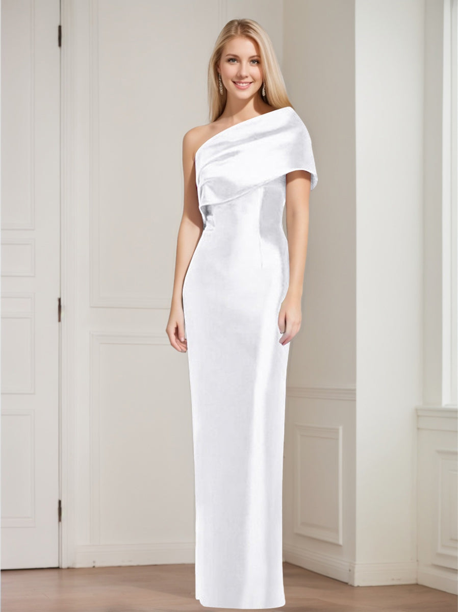 One-Shoulder Sleeveless Floor-Length Sheath/Column Mother of the Bride Dress with Bowknot