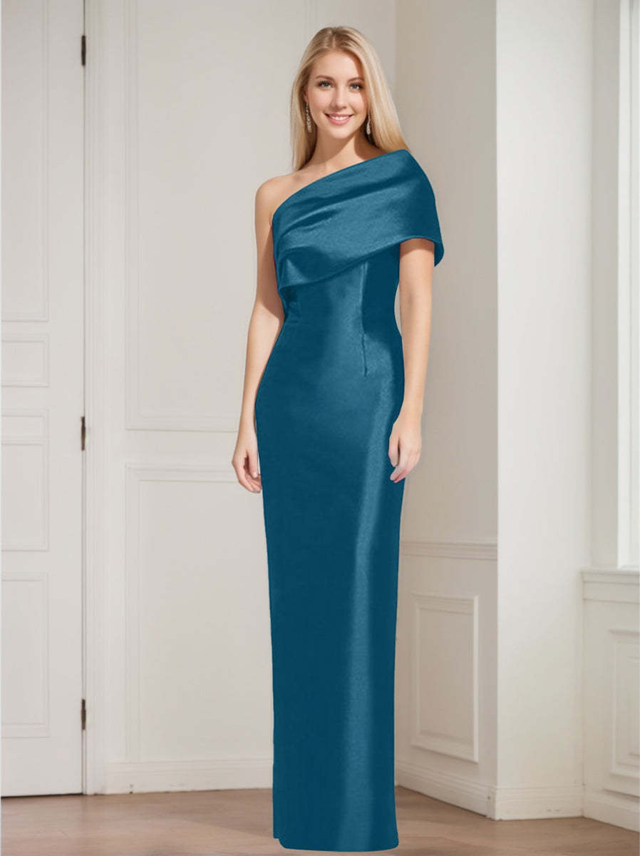 One-Shoulder Sleeveless Floor-Length Sheath/Column Mother of the Bride Dress with Bowknot