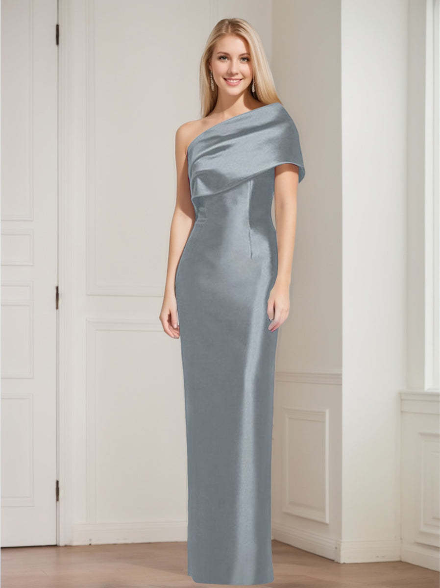 One-Shoulder Sleeveless Floor-Length Sheath/Column Mother of the Bride Dress with Bowknot