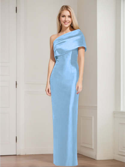 One-Shoulder Sleeveless Floor-Length Sheath/Column Mother of the Bride Dress with Bowknot