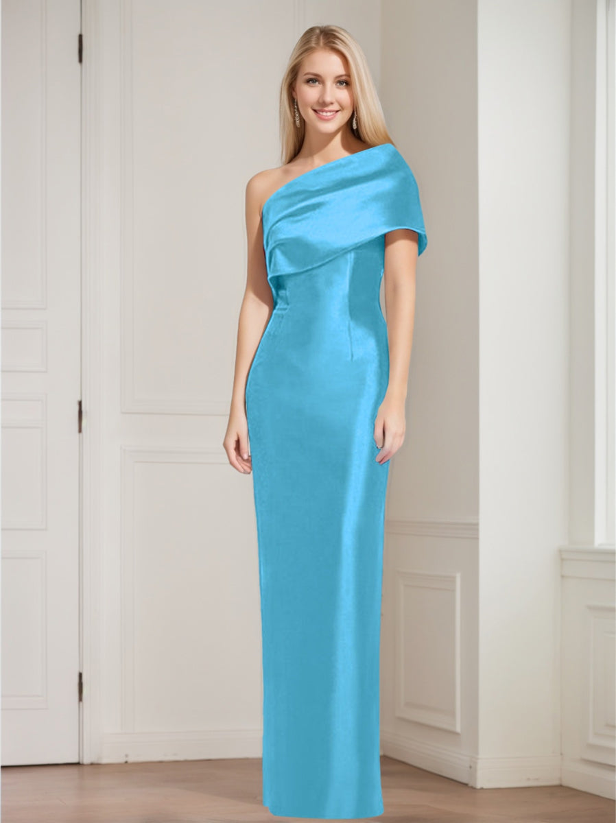 One-Shoulder Sleeveless Floor-Length Sheath/Column Mother of the Bride Dress with Bowknot
