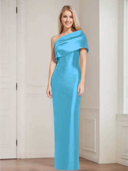 One-Shoulder Sleeveless Floor-Length Sheath/Column Mother of the Bride Dress with Bowknot