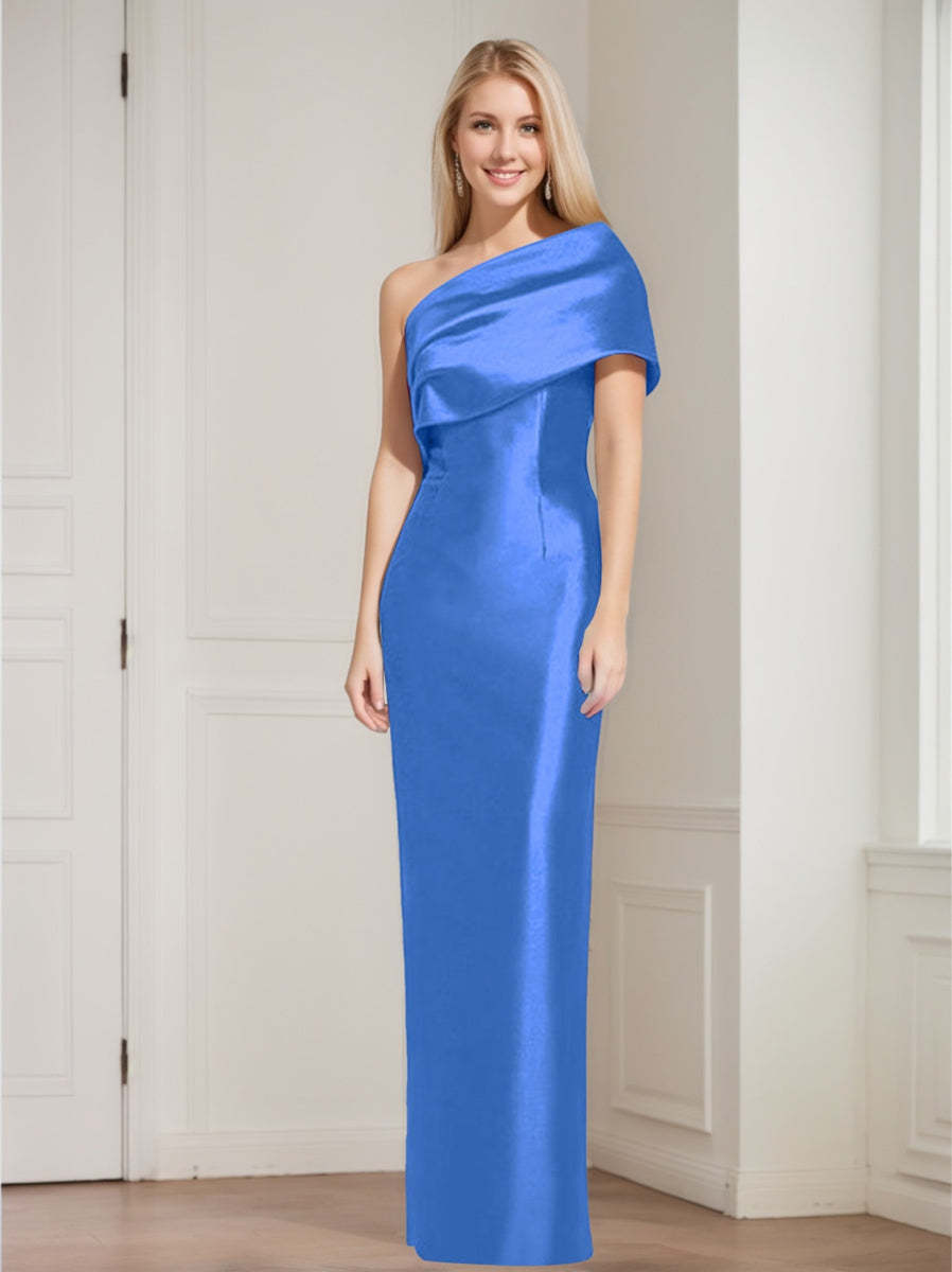 One-Shoulder Sleeveless Floor-Length Sheath/Column Mother of the Bride Dress with Bowknot