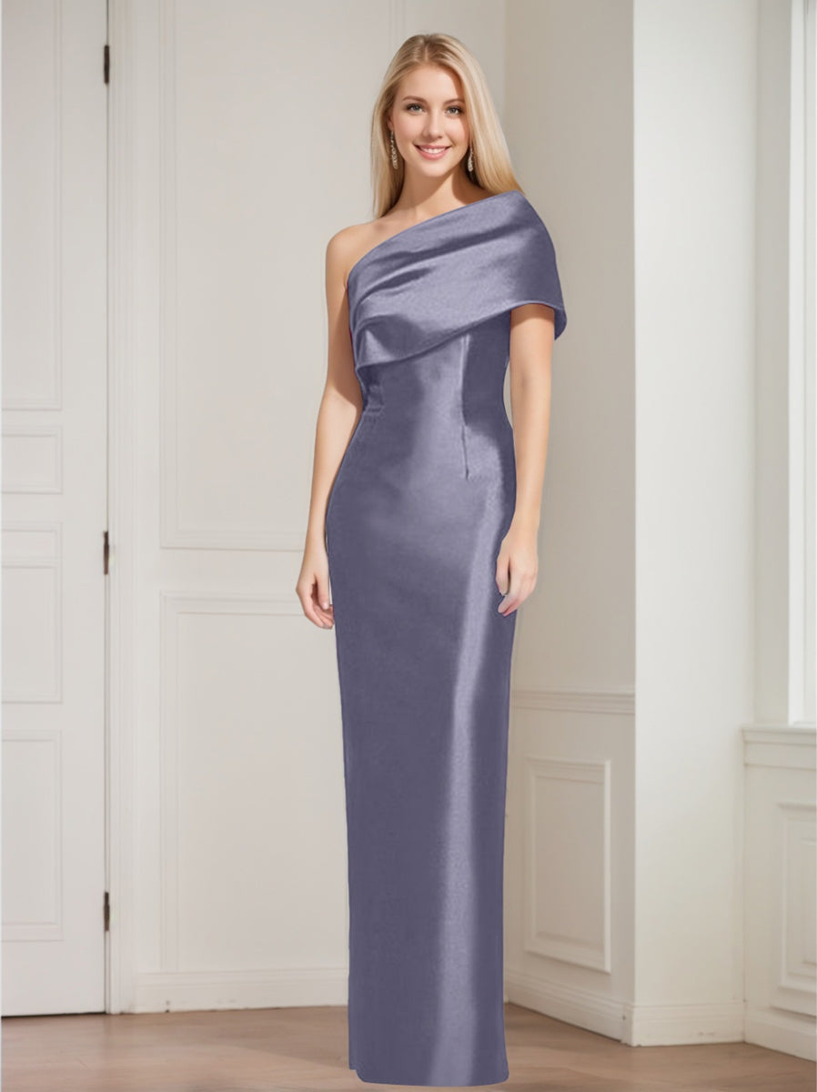 One-Shoulder Sleeveless Floor-Length Sheath/Column Mother of the Bride Dress with Bowknot