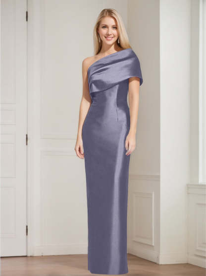 One-Shoulder Sleeveless Floor-Length Sheath/Column Mother of the Bride Dress with Bowknot