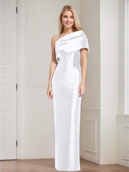 One-Shoulder Sleeveless Floor-Length Sheath/Column Mother of the Bride Dress with Bowknot
