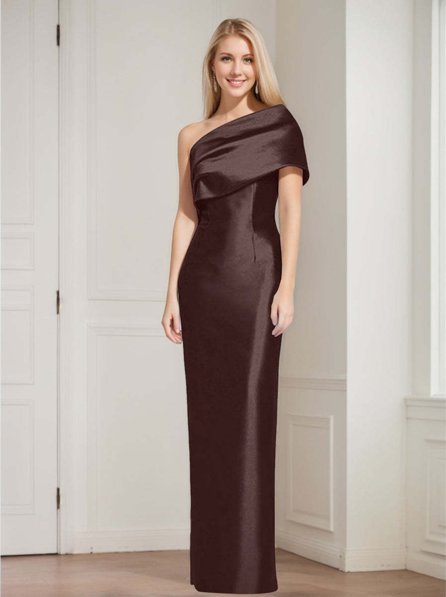 One-Shoulder Sleeveless Floor-Length Sheath/Column Mother of the Bride Dress with Bowknot
