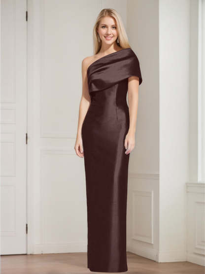 One-Shoulder Sleeveless Floor-Length Sheath/Column Mother of the Bride Dress with Bowknot