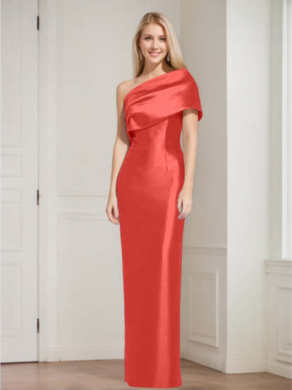 One-Shoulder Sleeveless Floor-Length Sheath/Column Mother of the Bride Dress with Bowknot