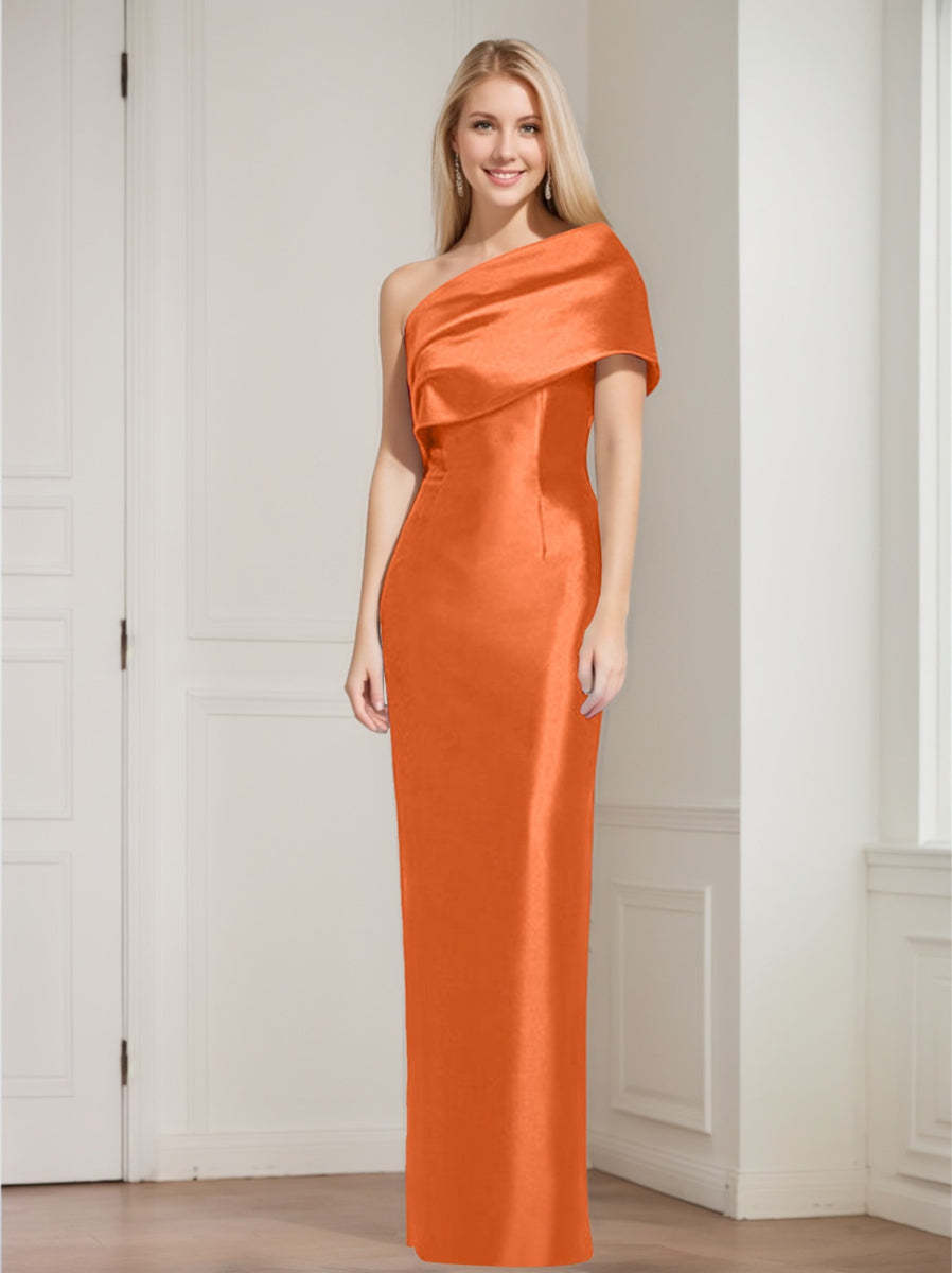One-Shoulder Sleeveless Floor-Length Sheath/Column Mother of the Bride Dress with Bowknot
