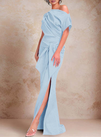 One-Shoulder Ruffled Floor-Length Trumpet Gown for the Mother of the Bride