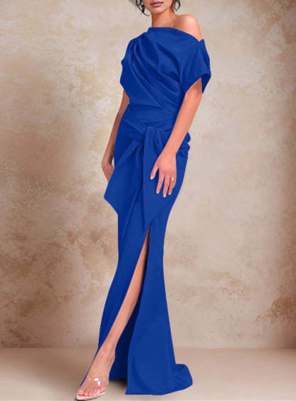 One-Shoulder Ruffled Floor-Length Trumpet Gown for the Mother of the Bride