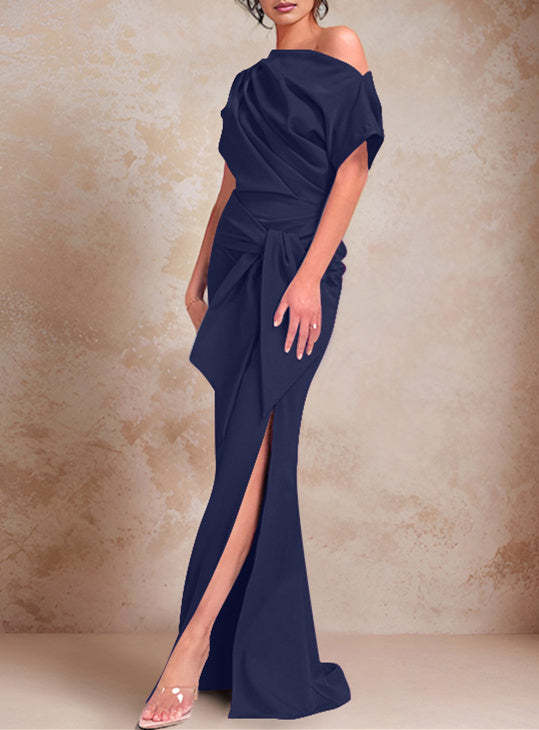 One-Shoulder Ruffled Floor-Length Trumpet Gown for the Mother of the Bride