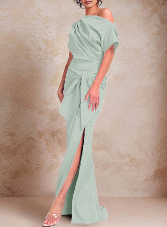 One-Shoulder Ruffled Floor-Length Trumpet Gown for the Mother of the Bride