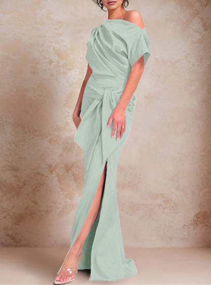 One-Shoulder Ruffled Floor-Length Trumpet Gown for the Mother of the Bride