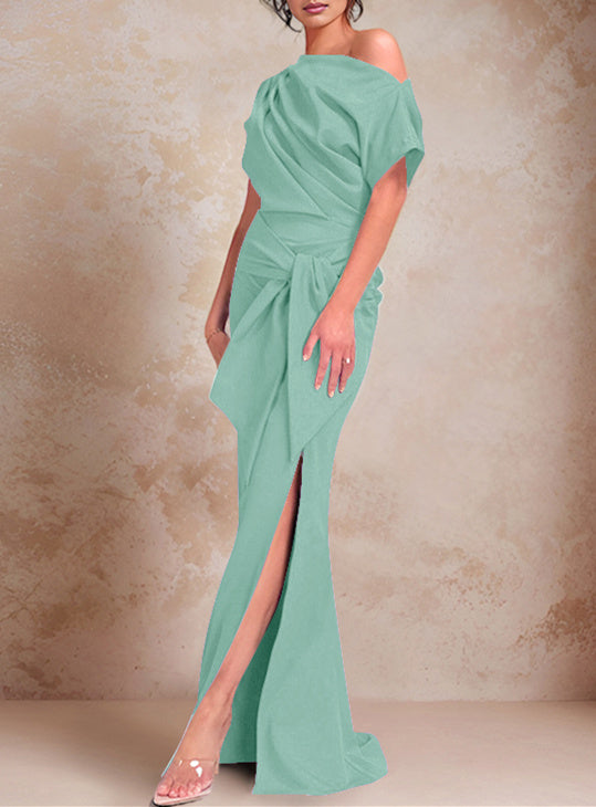One-Shoulder Ruffled Floor-Length Trumpet Gown for the Mother of the Bride